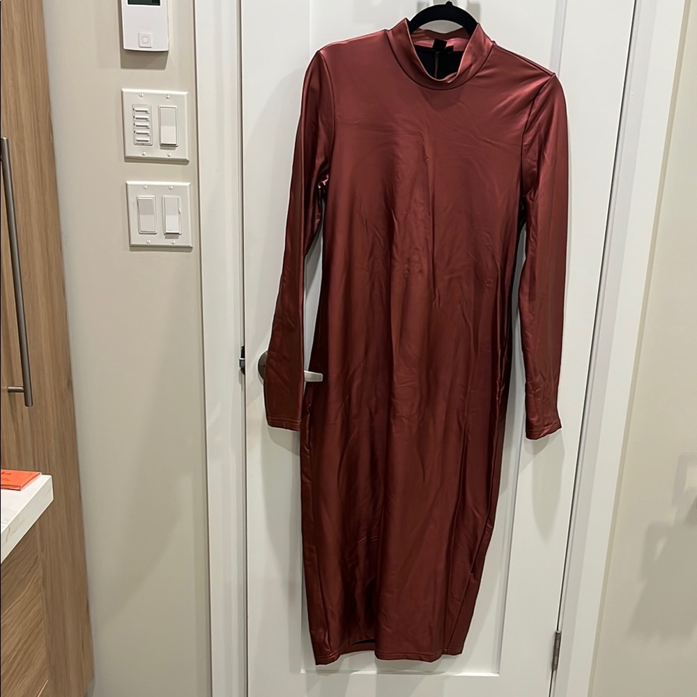 SHEIN Red Long Sleeve Sheath Dress Mock Neck